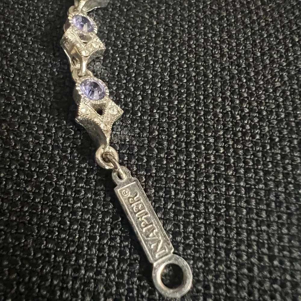 Vtg. Napier Silver Tone Purple Rhinestone Art Deco Style Bracelet 7.5